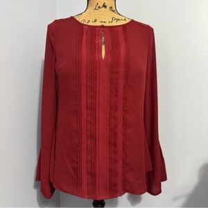 White House Black Market Red Pleated Keyhole Blouse